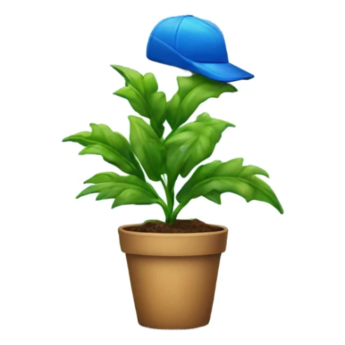A plant wearing a blue hat sticker