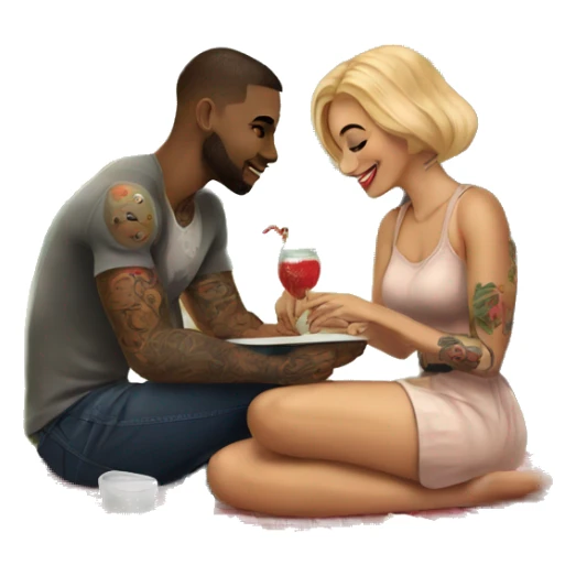 Romantic picnic date for beautiful tattooed couple sticker