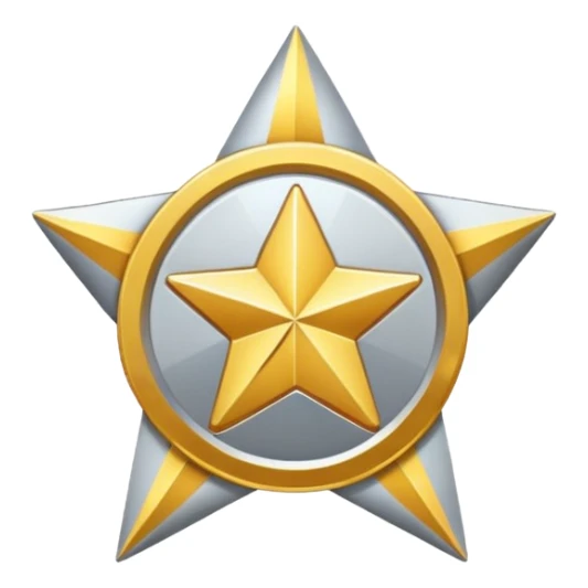 golden medal in star shape, golden, Silver center sticker