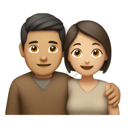 Asian Man brown hair hugging brown tan lady sticker