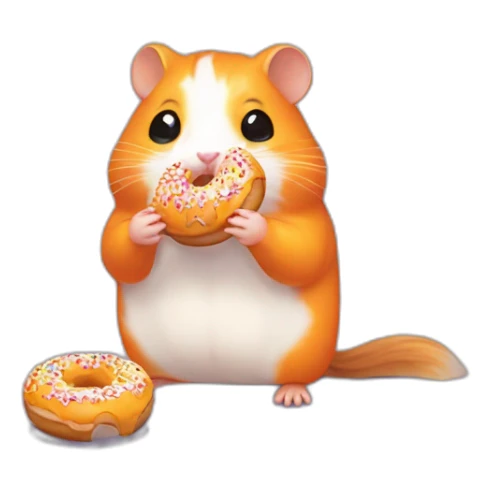 an orange hamster eating one donut, pixelart sticker