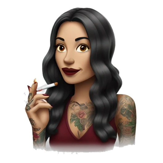 Beautiful tattooed burgundy long haired woman smoking a cigarette sticker