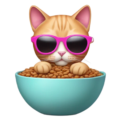 pink cat wearing sunglasses eating beans sticker