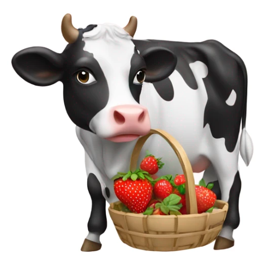 Black and white cow with a strawberry basket sticker