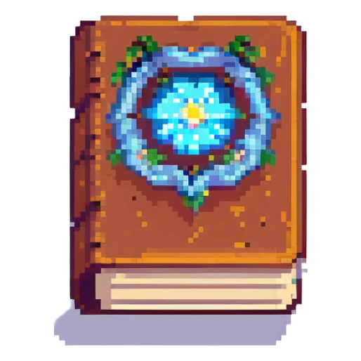 Add a magical glowing aura around the pixel art enchantment book, keep background transparent. sticker