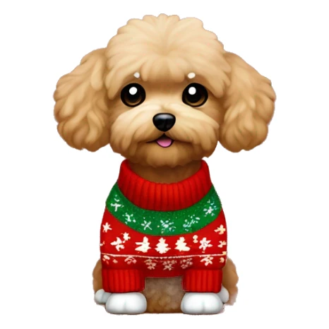 Red Maltipoo wearing Christmas sweater sticker