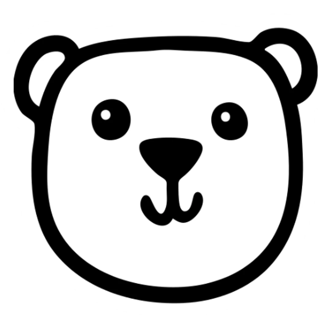 Bear, simple bear face with cute details, animal icon sticker