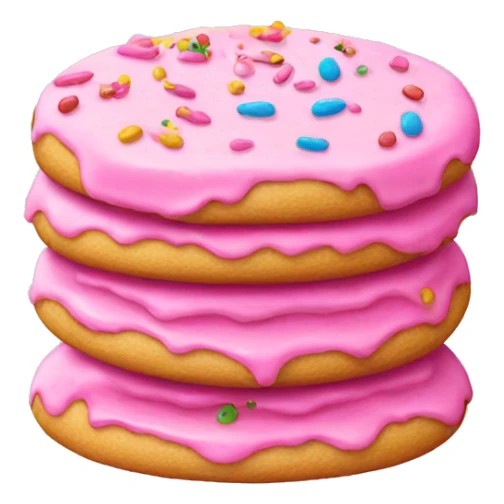 side view, pile of pink iced cookie with sprinkles sticker