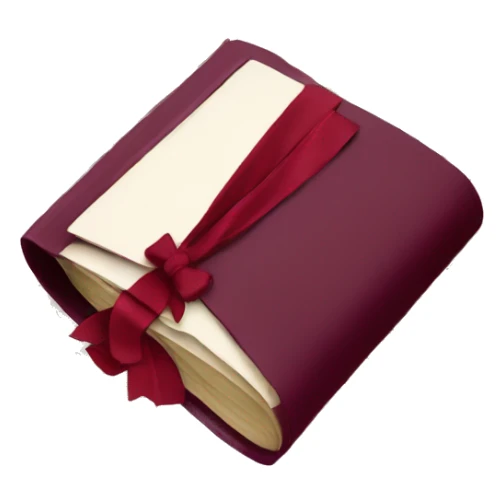 open book with burgundy bow and lipstick sticker