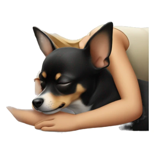 Girl sleeping with black and tan chihuahua  sticker