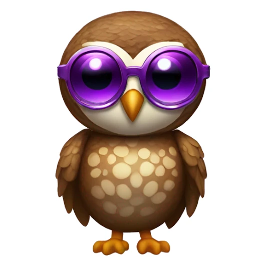a rowlet brown owl emoji with sunglasses and a purple sequence full disco suit on sticker