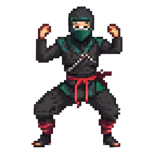 pixel art ninja, black outfit, mask, dynamic pose sticker