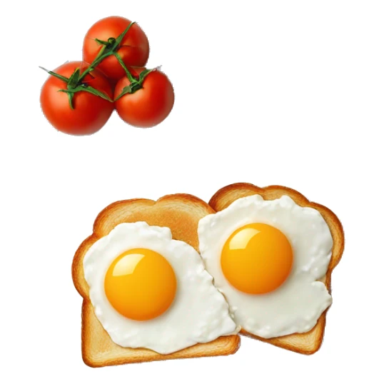 Toast with fried egg and tomatoes on the white plate sticker