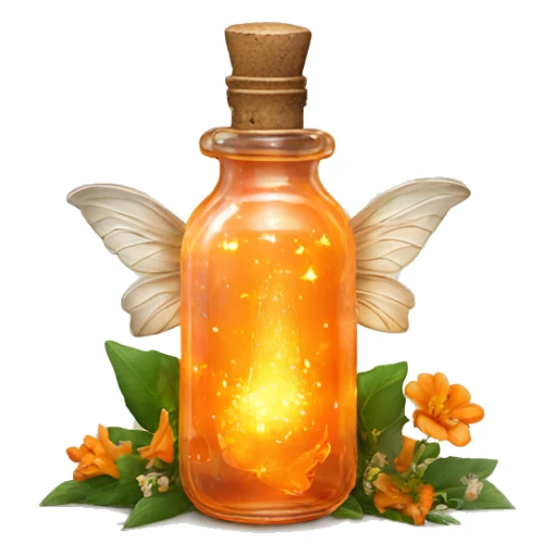 Orange magic fairy light sparkling old Antique bottle with poison and with herbal and flowers sticker