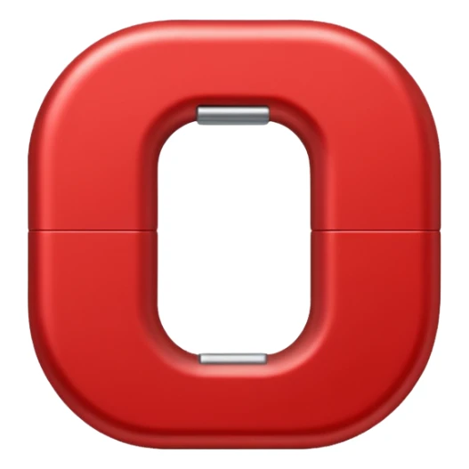 a red magnet shaped as the letter "U". the 2 end tips are color gray sticker
