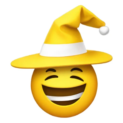 Yellow emoji with a paper hat smiling very big sticker
