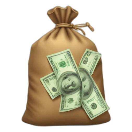 a bag of money with a ₽ symbol sticker