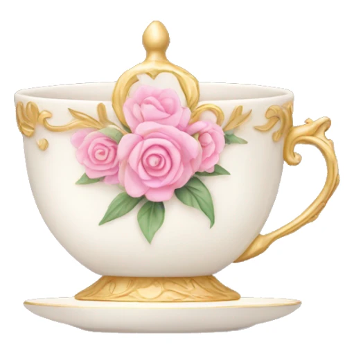 princess tea cup with pink flowers and gold details  sticker