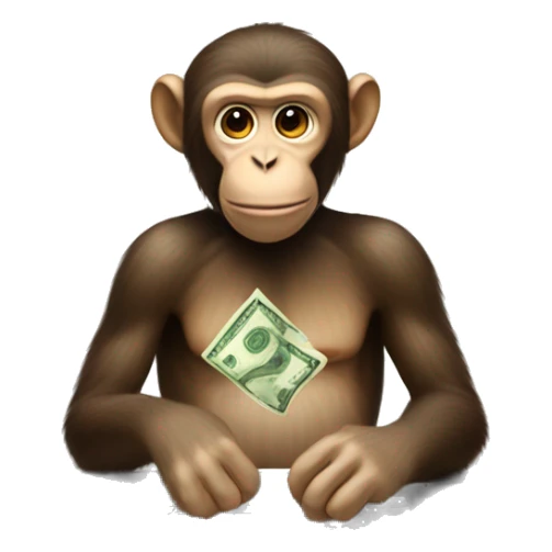 A monkey at a computer with a lot of money around him sticker