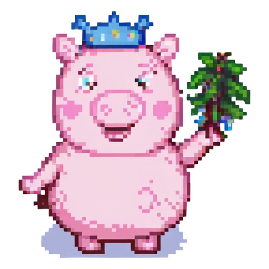 Peppa Pig, pixel art style, waving, retro video game vibe, low resolution, cheerful expression sticker