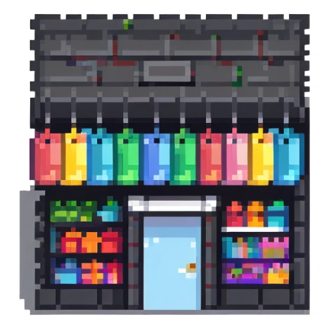 tiny simple shopping mall building icon, modern colors, minimal details, small size sticker