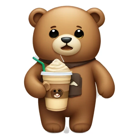 Teddy bear holding an iced coffee sticker