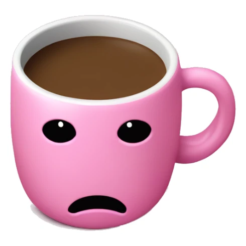 a pink plain coffee mug without a face with one handle on the right, coffee inside it, there is nothing around sticker