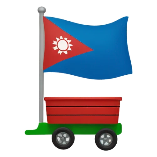 Flag with half blue on top,, green on the bottom with a red wagon  wheel in the middle  sticker