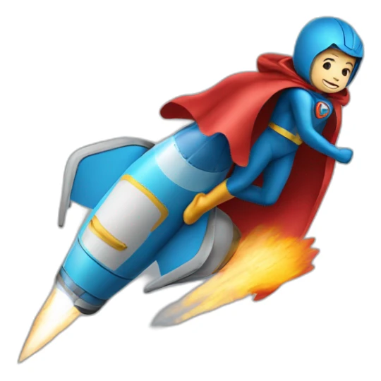person dressed with a superhero cape riding on a rocket sticker