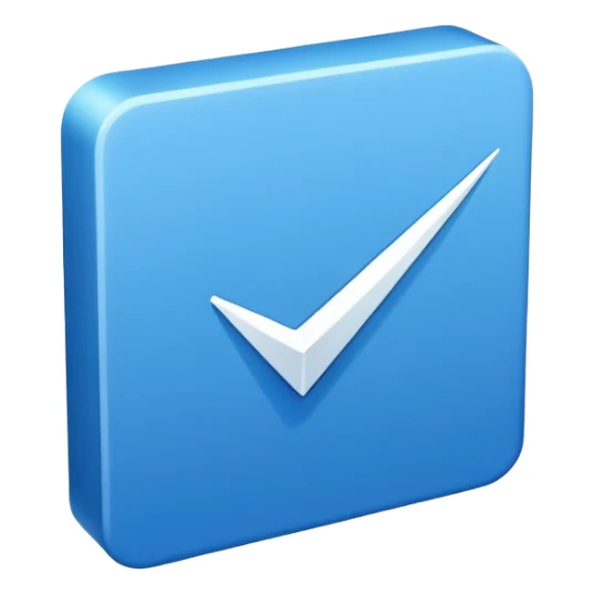 Make a symbol with a tilted blue colored square with a tick mark inside it in the middle. Make the edge of the square sharp. sticker