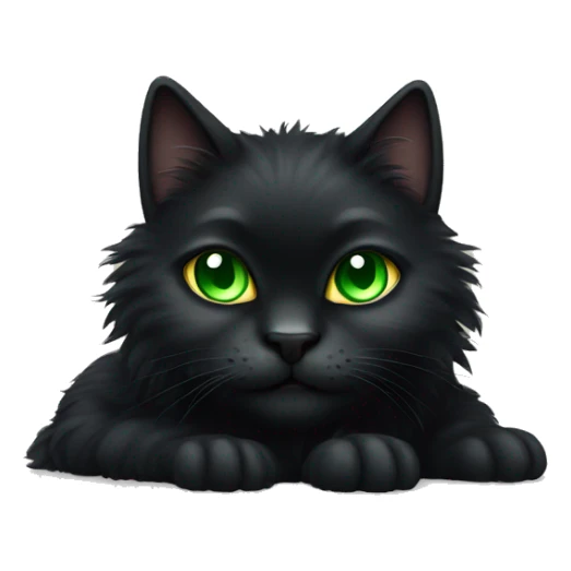 Furry fluffy black cat with green eyes full body sticker
