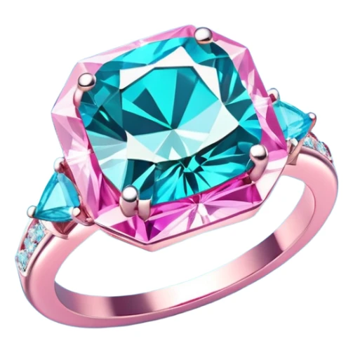 Colorshifting turquoise to blue to pink sparkling realistic still life 4D rendering diamond ring sticker