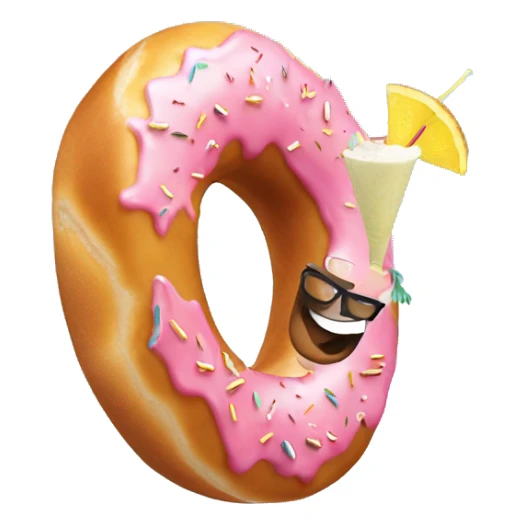A donut doing a backflip with a pina colada in his hand sticker