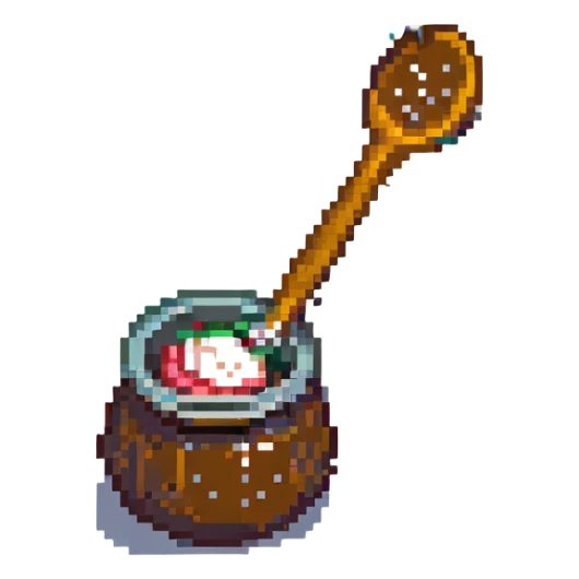 a spoonful of brown sugar, pixel art style, simple and blocky, clear spoon shape sticker