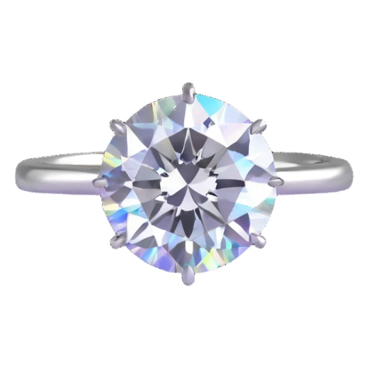 round cut white diamond in a silver jewelry setting, subtle holographic glow sticker