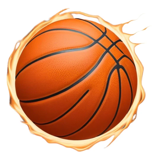 Cinematic Realistic image of a basketball captured in dynamic motion, with detailed surface textures and a slight motion blur, set against a vibrant urban backdrop with energetic lighting sticker