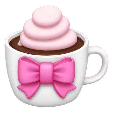 White hot chocolate cup with pink marshmallows and a pink bow across it  sticker