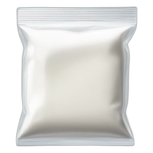 small square transparent ziplock bag, halfway filled with white powder sticker