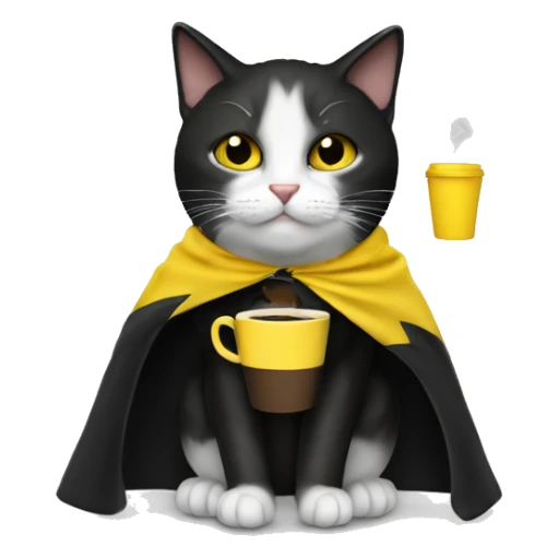 Cat drink to  coffee,  black and yellow cape sticker
