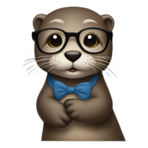 otter with eyeglasses standing against a pillow using a macbook sticker