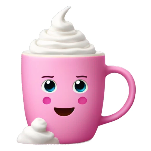 Hot chocolate in pink mug with whip cream sticker