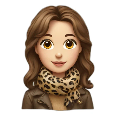 Girl brown Hair with print leopard scarf sticker