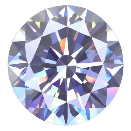 sparkling white diamond, round cut, set in shiny silver, with a faint holographic aura sticker