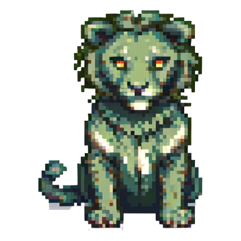 zodiacal Leo sign, olive green color, pixel art style sticker