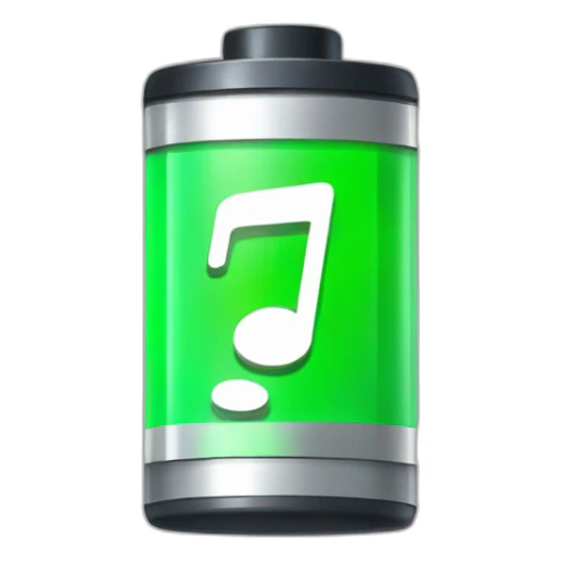 battery icon with charging symbol as a musical note sticker