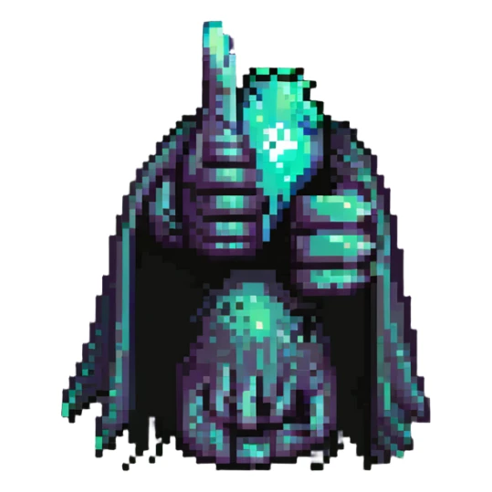 A shadowy hand emerging from a dark, mysterious cloak sleeve giving a thumbs up gesture. The hand is semi-gloved or ghost-like, with slight glowing accents or glitch particles. sticker