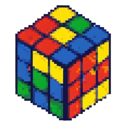 Rubik's cube with red, blue, green, yellow, white and orange sides sticker