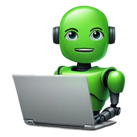 robot in laptop wearing green t-shirt sticker