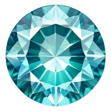 round cut aquamarine gemstone, classic faceted style, holographic rainbow shine inside sticker