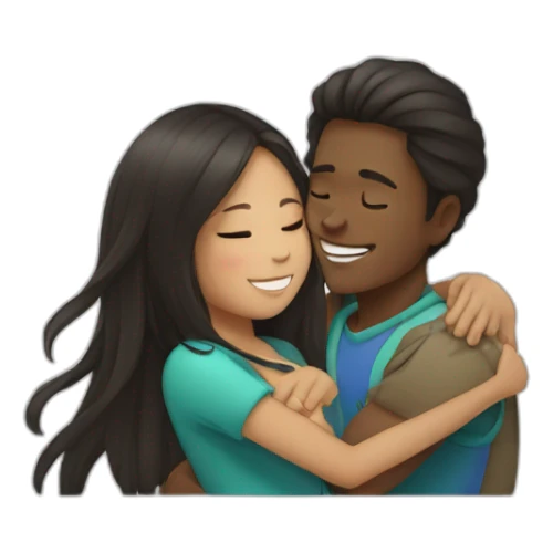 African young man hugging asian girl with long hair sticker